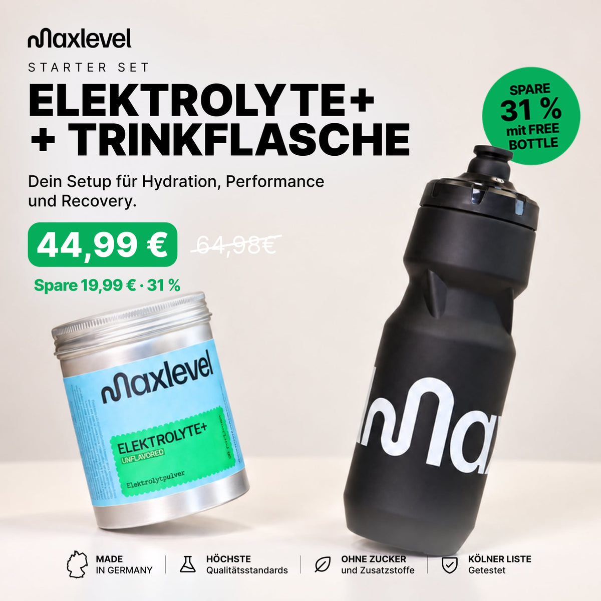 Elektrolyte+ Starter-Set mit Trinkflasche – 44,99 € statt 64,98 €